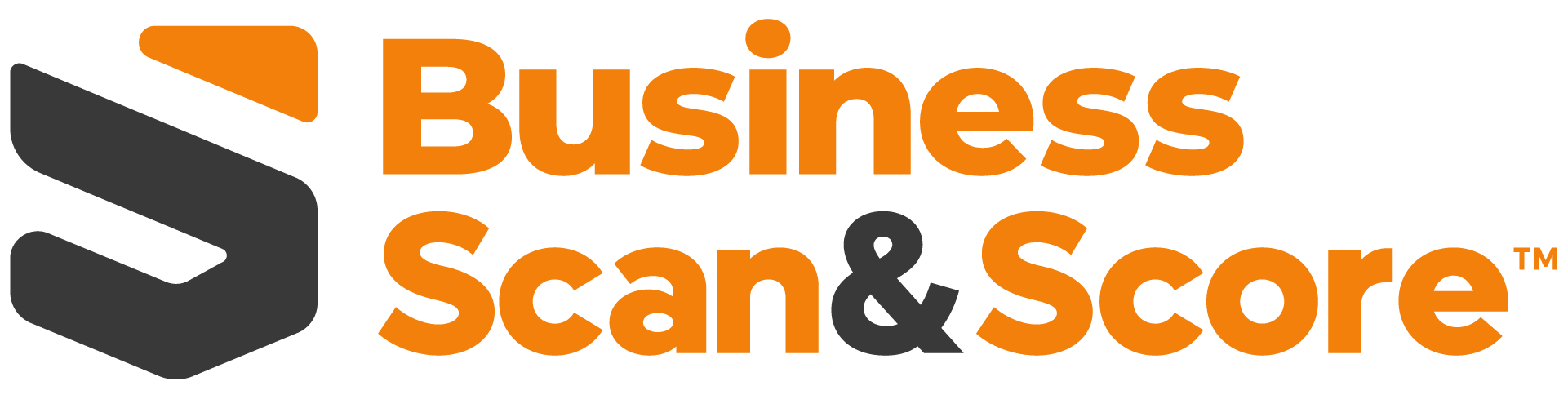 Business Scan and Score Logo orange words on a white background